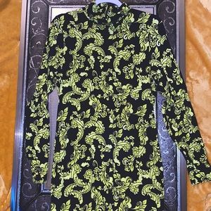 Alice + Olivia Delora Turtleneck Floral Black Lime Punch Mini Dress